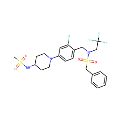 CS(=O)(=O)NC1CCN(c2ccc(CN(CC(F)(F)F)S(=O)(=O)Cc3ccccc3)c(F)c2)CC1 ZINC000147283636