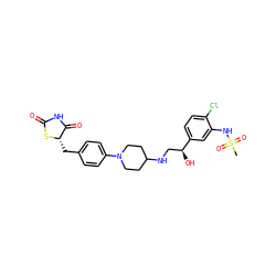 CS(=O)(=O)Nc1cc([C@@H](O)CNC2CCN(c3ccc(C[C@@H]4SC(=O)NC4=O)cc3)CC2)ccc1Cl ZINC000027853852
