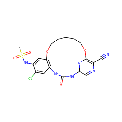CS(=O)(=O)Nc1cc2c(cc1Cl)NC(=O)Nc1cnc(C#N)c(n1)OCCCCCO2 ZINC000014958308