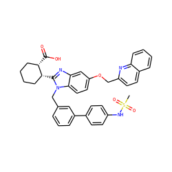 CS(=O)(=O)Nc1ccc(-c2cccc(Cn3c([C@@H]4CCCC[C@@H]4C(=O)O)nc4cc(OCc5ccc6ccccc6n5)ccc43)c2)cc1 ZINC000220525445