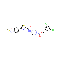 CS(=O)(=O)Nc1ccc(-c2csc(C(=O)NC3CCN(C(=O)OCc4cc(Cl)cc(Cl)c4)CC3)n2)cc1 ZINC001772652863