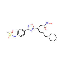 CS(=O)(=O)Nc1ccc(-c2noc([C@H](CCCC3CCCCC3)CC(=O)NO)n2)cc1 ZINC000028701786