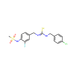 CS(=O)(=O)Nc1ccc(C/N=C(\S)NCc2ccc(Cl)cc2)cc1F ZINC000013672916