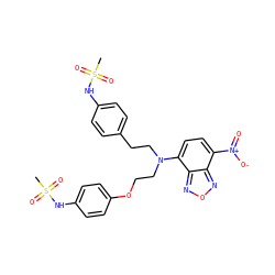 CS(=O)(=O)Nc1ccc(CCN(CCOc2ccc(NS(C)(=O)=O)cc2)c2ccc([N+](=O)[O-])c3nonc23)cc1 ZINC000028655520