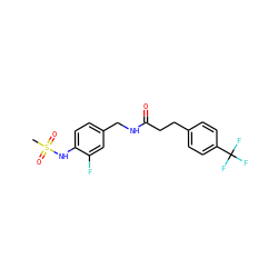 CS(=O)(=O)Nc1ccc(CNC(=O)CCc2ccc(C(F)(F)F)cc2)cc1F ZINC000045506649