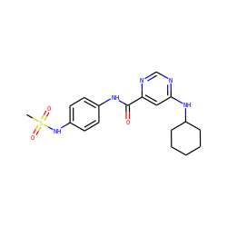 CS(=O)(=O)Nc1ccc(NC(=O)c2cc(NC3CCCCC3)ncn2)cc1 ZINC000049111871