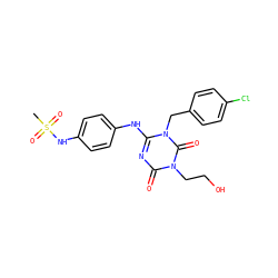 CS(=O)(=O)Nc1ccc(Nc2nc(=O)n(CCO)c(=O)n2Cc2ccc(Cl)cc2)cc1 ZINC000204175125