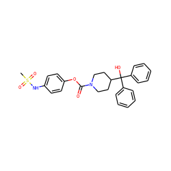 CS(=O)(=O)Nc1ccc(OC(=O)N2CCC(C(O)(c3ccccc3)c3ccccc3)CC2)cc1 ZINC000084758323