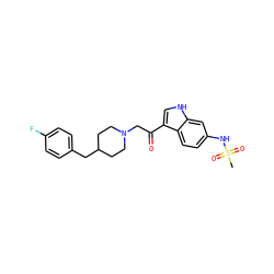 CS(=O)(=O)Nc1ccc2c(C(=O)CN3CCC(Cc4ccc(F)cc4)CC3)c[nH]c2c1 ZINC000103227684