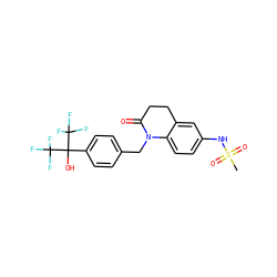 CS(=O)(=O)Nc1ccc2c(c1)CCC(=O)N2Cc1ccc(C(O)(C(F)(F)F)C(F)(F)F)cc1 ZINC000224780061