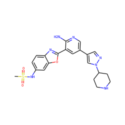 CS(=O)(=O)Nc1ccc2nc(-c3cc(-c4cnn(C5CCNCC5)c4)cnc3N)oc2c1 ZINC000084653057