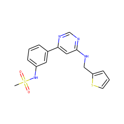 CS(=O)(=O)Nc1cccc(-c2cc(NCc3cccs3)ncn2)c1 ZINC000004257415