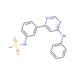 CS(=O)(=O)Nc1cccc(-c2cc(Nc3ccccc3)ncn2)c1 ZINC000004257413
