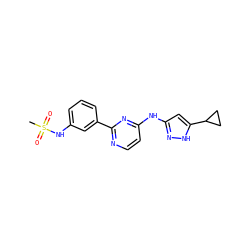CS(=O)(=O)Nc1cccc(-c2nccc(Nc3cc(C4CC4)[nH]n3)n2)c1 ZINC000084636066