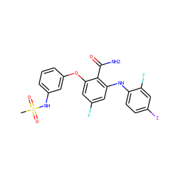CS(=O)(=O)Nc1cccc(Oc2cc(F)cc(Nc3ccc(I)cc3F)c2C(N)=O)c1 ZINC000096903299