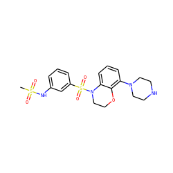 CS(=O)(=O)Nc1cccc(S(=O)(=O)N2CCOc3c(N4CCNCC4)cccc32)c1 ZINC000028948460