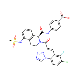 CS(=O)(=O)Nc1cccc2c1CCN(C(=O)/C=C/c1c(-n3cnnn3)ccc(Cl)c1F)[C@@H]2C(=O)Nc1ccc(C(=O)O)cc1 ZINC000205187215