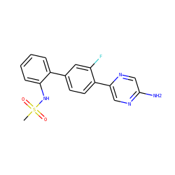 CS(=O)(=O)Nc1ccccc1-c1ccc(-c2cnc(N)cn2)c(F)c1 ZINC000212159831