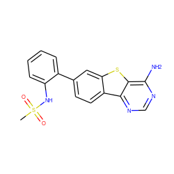 CS(=O)(=O)Nc1ccccc1-c1ccc2c(c1)sc1c(N)ncnc12 ZINC000205457002