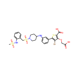 CS(=O)(=O)Nc1ccccc1CS(=O)(=O)N1CCC(Nc2cccc(-c3sc(C(=O)O)c(OCC(=O)O)c3Br)c2)CC1 ZINC000028711563