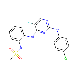 CS(=O)(=O)Nc1ccccc1Nc1nc(Nc2ccc(Cl)cc2)ncc1F ZINC000115090561