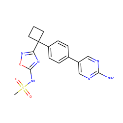 CS(=O)(=O)Nc1nc(C2(c3ccc(-c4cnc(N)nc4)cc3)CCC2)no1 ZINC000149889817