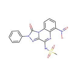 CS(=O)(=O)Nc1nc2c([N+](=O)[O-])cccc2n2c(=O)n(-c3ccccc3)nc12 ZINC000040411129