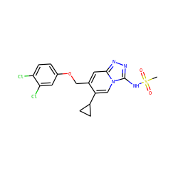CS(=O)(=O)Nc1nnc2cc(COc3ccc(Cl)c(Cl)c3)c(C3CC3)cn12 ZINC000222798374