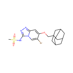 CS(=O)(=O)Nc1nnc2cc(OCC34CC5CC(CC(C5)C3)C4)c(Br)cn12 ZINC000218314499