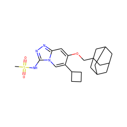 CS(=O)(=O)Nc1nnc2cc(OCC34CC5CC(CC(C5)C3)C4)c(C3CCC3)cn12 ZINC000222586517