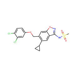 CS(=O)(=O)Nc1noc2cc(COc3ccc(Cl)c(Cl)c3)c(C3CC3)cc12 ZINC000218092515