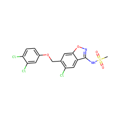 CS(=O)(=O)Nc1noc2cc(COc3ccc(Cl)c(Cl)c3)c(Cl)cc12 ZINC000218068443