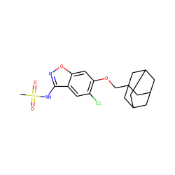CS(=O)(=O)Nc1noc2cc(OCC34CC5CC(CC(C5)C3)C4)c(Cl)cc12 ZINC000218184335