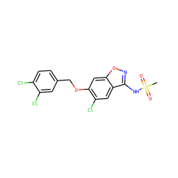 CS(=O)(=O)Nc1noc2cc(OCc3ccc(Cl)c(Cl)c3)c(Cl)cc12 ZINC000218160364