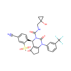 CS(=O)(=O)c1cc(C#N)ccc1[C@@H]1C2=C(CCC2=O)N(c2cccc(C(F)(F)F)c2)C(=O)N1C(=O)NCC1(O)CC1 ZINC001772578551