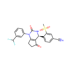 CS(=O)(=O)c1cc(C#N)ccc1[C@@H]1NC(=O)N(c2cccc(C(F)F)c2)C2=C1C(=O)CC2 ZINC000224561335