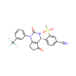 CS(=O)(=O)c1cc(C#N)ccc1[C@H]1NC(=O)N(c2cccc(C(F)(F)F)c2)C2=C1C(=O)CC2 ZINC000212170426