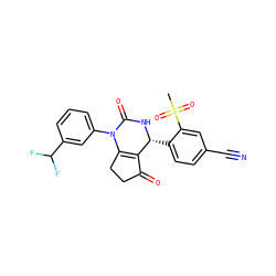 CS(=O)(=O)c1cc(C#N)ccc1[C@H]1NC(=O)N(c2cccc(C(F)F)c2)C2=C1C(=O)CC2 ZINC000212170627