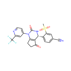 CS(=O)(=O)c1cc(C#N)ccc1[C@H]1NC(=O)N(c2ccnc(C(F)(F)F)c2)C2=C1C(=O)CC2 ZINC000224583893