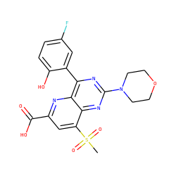 CS(=O)(=O)c1cc(C(=O)O)nc2c(-c3cc(F)ccc3O)nc(N3CCOCC3)nc12 ZINC000169698821