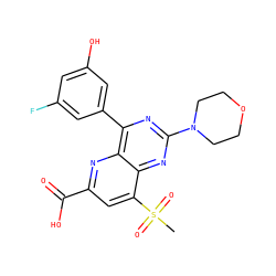 CS(=O)(=O)c1cc(C(=O)O)nc2c(-c3cc(O)cc(F)c3)nc(N3CCOCC3)nc12 ZINC000143074305
