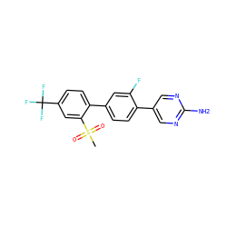 CS(=O)(=O)c1cc(C(F)(F)F)ccc1-c1ccc(-c2cnc(N)nc2)c(F)c1 ZINC000224721405