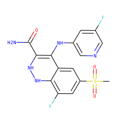 CS(=O)(=O)c1cc(F)c2c(c1)C(Nc1cncc(F)c1)=C(C(N)=O)NN2 ZINC000045353064
