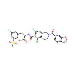 CS(=O)(=O)c1cc(F)cc(C[C@H](NC(=O)c2c(Cl)cc3c(c2Cl)CCN(C(=O)c2ccc4ccoc4c2)C3)C(=O)O)c1 ZINC000084670133
