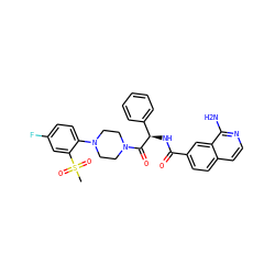 CS(=O)(=O)c1cc(F)ccc1N1CCN(C(=O)[C@H](NC(=O)c2ccc3ccnc(N)c3c2)c2ccccc2)CC1 ZINC000064512971