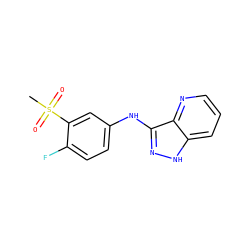 CS(=O)(=O)c1cc(Nc2n[nH]c3cccnc23)ccc1F ZINC000166968123