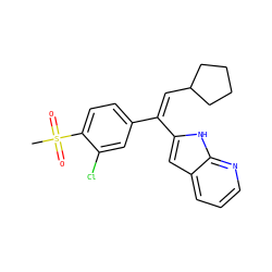 CS(=O)(=O)c1ccc(/C(=C/C2CCCC2)c2cc3cccnc3[nH]2)cc1Cl ZINC000653808392
