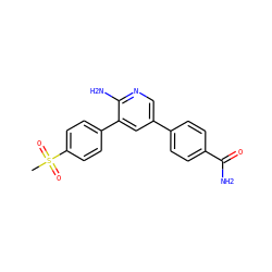 CS(=O)(=O)c1ccc(-c2cc(-c3ccc(C(N)=O)cc3)cnc2N)cc1 ZINC000653687989