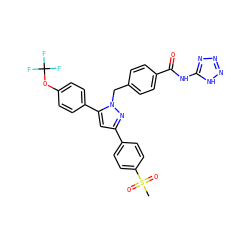 CS(=O)(=O)c1ccc(-c2cc(-c3ccc(OC(F)(F)F)cc3)n(Cc3ccc(C(=O)Nc4nnn[nH]4)cc3)n2)cc1 ZINC000066251171