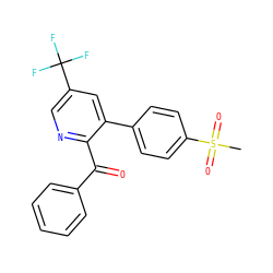 CS(=O)(=O)c1ccc(-c2cc(C(F)(F)F)cnc2C(=O)c2ccccc2)cc1 ZINC000003938220